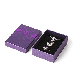 Темно-Фиолетовый Подарочные коробки для хранения бумажных ювелирных изделий с бантом и принтом, прямоугольные, темно-фиолетовый, 9x7x3 см