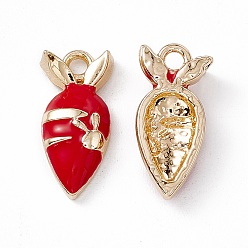 Red Alloy Enamel Pendants, Golden, Carrot with Rabbit Charm, Red, 17x8x3.5mm, Hole: 1.8mm