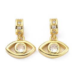 Golden Brass Cubic Zirconia Pendants, Eye, Golden, 18.5mm, Hole: 3mm