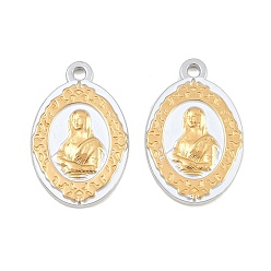 Real 18K Gold Plated Baking Paint 304 Stainless Steel Pendants, Oval with Mona Lisa Charms, Ion Plating(IP), Real 18K Gold Plated, 29x19x2.5mm, Hole: 2.1mm