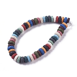 Mixed Color Natural Lava Rock Beads Strands, Dyed, Flat Round/Disc, Mixed Color, 8x4mm, Hole: 1.6mm, about 54~61pcs/strand, 7.68 inch~7.87 inch(19.5~20cm)
