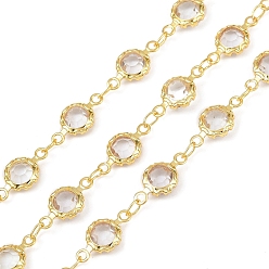Прозрачный Латунные цепные цепи, со стеклом, пайки, без кадмия, без никеля и без свинца, с катушкой, плоско-круглые, прозрачные, 12x6.5x3 мм, около 32.81 футов (10 м) / рулон