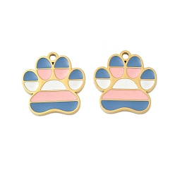 Стально-синий 304 нержавеющей стальной эмали подвески, отпечаток лапы, ионное покрытие (ip), реальный 18 k позолоченный, стальной синий, 15.5x15x1.5 мм, отверстие : 1.5 мм