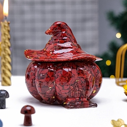 Красный Камень Подарочные коробки из смолы, с натуральной красной яшмой внутри тыквенной конфетницы, Хэллоуин подарок украшения украшения, 97x100 мм