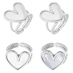 Stainless Steel Color 8Pcs 304 Stainless Steel Open Cuff Ring Findings, Ring Setting, Heart, Stainless Steel Color, Heart Tray: 16x16mm, US Size 7 1/4(17.5mm)