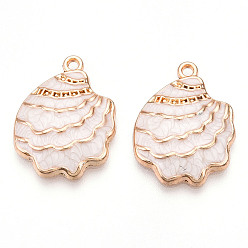 Фора Подвеска из эмалированного сплава с покрытием стойки, без кадмия и без свинца и без никеля, золотые, шарм из ракушек, оранжевые, 21.5x16x3 мм, отверстие : 1.6 мм