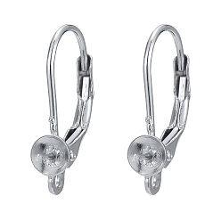 Platinum Anti-Tarnish Rhodium Plated 925 Sterling Silver Leverback Earring Findings, with Cup Pearl Peg Bails Pin and Loop, for Half Drilled Beads, Platinum, 16mm, Hole: 1.2mm, Pin: 0.7mm, Bail: 4mm, Pin: 0.6mm