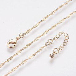 Real 18K Gold Plated Long-Lasting Plated Brass Chain Necklaces, with Lobster Claw Clasp, Nickel Free, Real 18K Gold Plated, 18.1 inch (46cm), 1.5mm