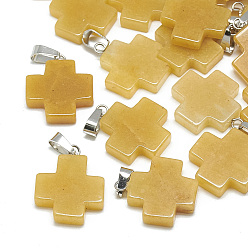 Топаз Нефрит Натуральный топаз нефрита подвески, с защелкой из нержавеющей стали на поручнях, крестик, 24~25x20~21x5~6 мм, отверстие : 6x4 мм