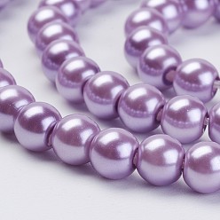 Violet Eco-Friendly Dyed Glass Pearl Beads Strands, Grade A, Round, Cotton Cord Threaded, Violet, 6mm, Hole: 1.2~1.5mm, about 70pcs/strand, 15.7 inch
