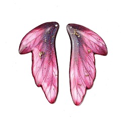 Средний Фиолетово-красный 2шт. подвески из прозрачной эпоксидной смолы, крыло, золотой фольгой, средне фиолетовый красный, 41.5x19x2 мм, отверстие : 1.2 мм