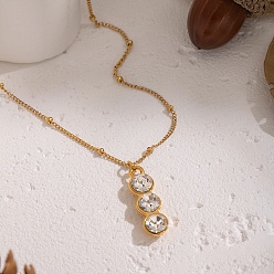 Прозрачный 304 Женские кулоны с тройным плоским круглым кулоном из нержавеющей стали с кубическим цирконием, реальный 18 k позолоченный, прозрачные, 16.93 дюйм (43 см)