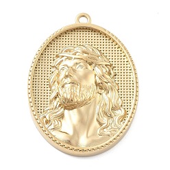 Настоящее золото 18K 304 подвески из нержавеющей стали, овал с подвеской в виде Иисуса, ионное покрытие (ip), реальный 18 k позолоченный, 36x26.5x6 мм, отверстие : 1.8 мм