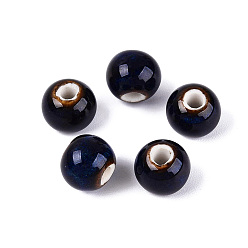 Prusia Azul Cuentas de porcelana vintage hechas a mano, fantasía antigua porcelana esmaltada, rondo, null, 9.5~11x8.5~9.5 mm, agujero: 2~3 mm