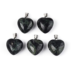 Яшма Камбаба Подвески из натуральной камбабы с яшмой, сердце прелести, с железной застежкой платинового цвета на дужках, 16~19x15~18x8~10.5 мм, отверстие : 5.5~6x2~2.5 мм