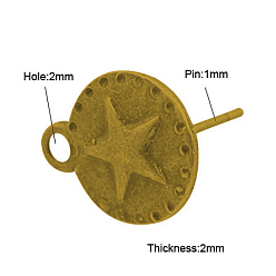 Античное Золото Серьги-гвоздики в тибетском стиле, с петлей, без кадмия и без свинца, плоско-круглые, античное золото , 15x12 мм, штифты : 1 мм, отверстие : 2 мм