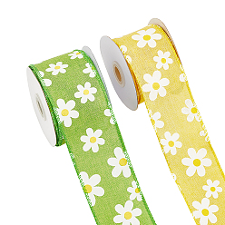 Mixed Color Polyester Ribbon, Single Face, Flower Pattern, Mixed Color, 2-3/8 inch(60mm), 2roll/set