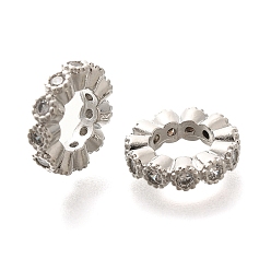 Платина Покрытие стойки латунь микропаве прозрачные кубические циркониевые бусины, долговечный, без свинца и без кадмия, большое отверстие шарик, платина, 12x3 мм, отверстие : 6.5 мм