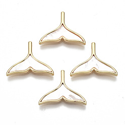 Real 18K Gold Plated Natural Sea Shell Pendants, with Brass Findings, Nickel Free, Fishtail, Real 18K Gold Plated, 15x19.5x3mm, Hole: 1mm