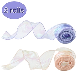Couleur Mélangete 2 rouleaux 2 couleurs ruban polycooton, ruban irisé pour nœud papillon, fleur, décoration cadeau, couleur mixte, 1-5/8 pouces (40 mm), environ 9.84 yards (9m)/rouleau, 1 rouleau / couleur