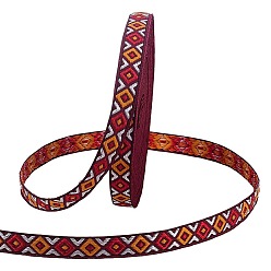 Красный 15ярды полиэстеровых лент для вышивки в этническом стиле, жаккардовая лента, аксессуары для одежды, ромб шаблон, красные, 1/2 дюйм (13 мм)