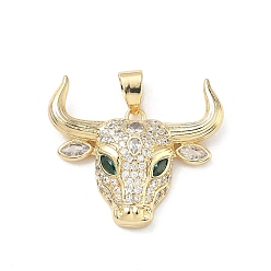 Настоящее золото 16K Латунные микро проложить кубического циркония подвески, крупный рогатый скот прелести, реальный 16 k позолоченный, 25.5x29.5x6.5 мм, отверстие : 6.5x4 мм