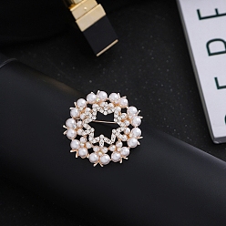 Плоский Круглый Брошь из сплава с имитацией жемчуга, с кристально горный хрусталь, плоско-круглые, 45x45 мм