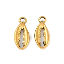 Настоящее золото 18K Ионное покрытие (ip) 304 подвески из нержавеющей стали, шарм из ракушек, реальный 18 k позолоченный, 17x8x2.6 мм, отверстие : 2.1 мм