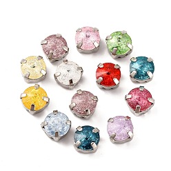 Платина Шить на горный хрусталь, многожильные звенья из стекла, хрусталя и стразов, с настройками латуни, аксессуары для одежды, граненые, плоско-круглые, платина, 8x8x7 мм, отверстие : 1.2 мм