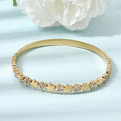 Real 18K Gold Plated 304 Stainless Steel Crystal Rhinestone Flower Hinged Cuff Bangles for Women, Real 18K Gold Plated, Inner Diameter: 2.40x1.95 inch(6.1x4.95cm)