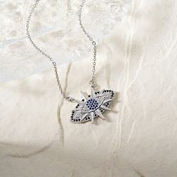 Платина Минималистичные латунные ожерелья с подвеской в виде звезды и глаза из прозрачных и синих кубических цирконий, идеальный подарок для женщины, платина, 15.75 дюйм (40 см)