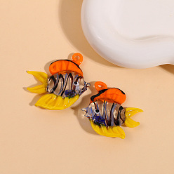 Желтый Подвески лэмпворк ручной работы, рыбы прелести, желтые, 43x43 мм