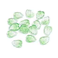 Lime Green Two-Tone Transparent Glass Charms, Leaf, Lime Green, 13.5x10.5x3.5mm, Hole: 1.2mm