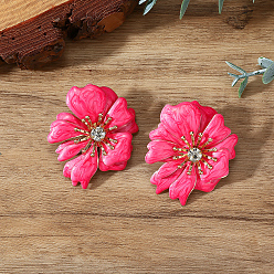 Темно-Розовый Железные серьги-гвоздики в форме цветка, золотые, со стразами, темно-розовыми, 42x37 мм