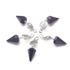 Синий Драгоценный Камень Синтетический синий авантюрин подвески, с платиново-латунной защелкой на скобах, голос / символ ом / древо жизни / цветок жизни / звезда давида, Конус маятник, 48 мм, отверстие : 8 мм