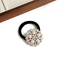 Цветок Эластичные резинки для волос с блестящими стразами, с пластиковой имитационной жемчужиной, держатель для хвоста для девочек и женщин, цветок, 54 мм