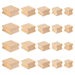 пшеница 20шт 5 стили квадратные рифленые деревянные блоки для штамповки, незавершенные принадлежности для рукоделия из дерева, цвет пшеницы, 2.1~4x2~4x2~2.05 см, 4 шт / стиль