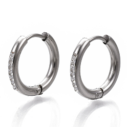 Нержавеющая Сталь Цвет 201 обруч серьги из нержавеющей стали замке, с 304 булавками из нержавеющей стали и хрустальными стразами, кольцо, цвет нержавеющей стали, 17x2.5 мм, штифты : 1 мм