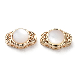 Real 18K Gold Plated Brass Hollow Oval Beads, with Natural Shell, Real 18K Gold Plated, 8x12.5x5mm, Hole: 1mm