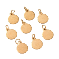 Настоящее золото 18K Ионное покрытие (ip) 304 брелоки из нержавеющей стали, с прыжковых колец, штамповка заготовок тегов, плоско-круглые, реальный 18 k позолоченный, 10.5x8x0.8 мм, отверстие : 3.5 мм