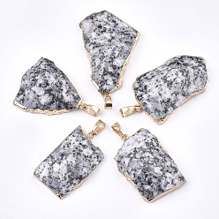 Snowflake Obsidian Electroplate Natural Snowflake Obsidian Pendants, with Brass & Iron Findings, Faceted, Nugget, Golden, 30~76x20~45x10~15mm, Hole: 4.5x8mm