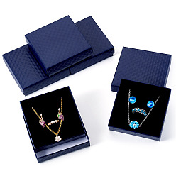 Синий 5шт. картонные коробки для упаковки ювелирных изделий с ромбовидной текстурой и губкой внутри, для подвесок, серег и колец, квадратный, синие, 8.8x8.8x2.8 см