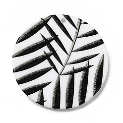 Black Opaque Acrylic Pendants, for DIY Earring Accessories, Flat Round with Leaf, Black, 29.5x2mm, Hole: 1.6mm
