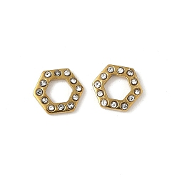 Шестиугольник 304 кабошоны со стразами из нержавеющей стали, ионное покрытие (ip), золотые, шестиугольник, 8.5x7.5x1.5 мм