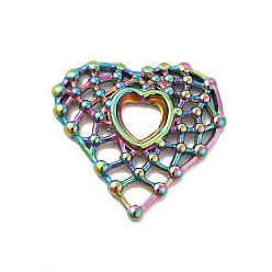 Rainbow Color Ion Plating(IP) 304 Stainless Steel Pendants, Hollow Out Heart Charms, Rainbow Color, 23x24x2.5mm, Hole: 5x5mm