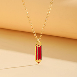 Pencil Back to School Alloy Enamel Pendant Cable Chain Necklaces, Golden, Dark Red, Pencil, 15.75 inch(40cm), pendant: 21x5mm