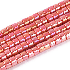 Лосось Нити из непрозрачных стеклянных бусин с цветным покрытием AB, плоско-круглые, salmon, 4~4.5x3 мм, отверстие : 0.7~0.8 мм, около 127~129 шт / нитка, 14.57~14.96'' (37~38 см)