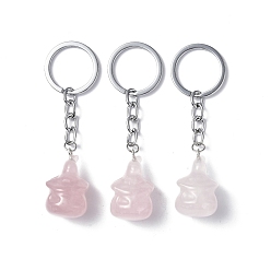 Rose Quartz Natural Rose Quartz Keychains, with Iron Keychain Clasps, Ghost, 8cm