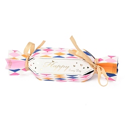 PeachPuff Hexagonal Candy Shape Romantic Wedding Gift Box, with Ribbon, Rhombus & Word Pattern, PeachPuff, Finished Product: 20x6x5.2cm