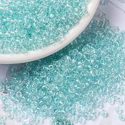(RR3638) Fancy Lined Soft Aqua MIYUKI Round Rocailles Beads, Japanese Seed Beads, (RR3638) Fancy Lined Soft Aqua, 8/0, 3mm, Hole: 1mm, about 19000~20500pcs/pound